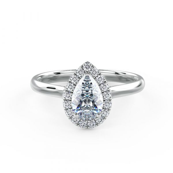 A stunning pear shaped halo engagement ring